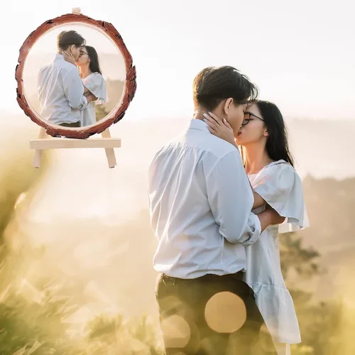 Vista 6 de Marco de fotos personalizado, impresión de fotos personalizada en rodajas de madera, artesanía de madera con soporte, regalos de fotos