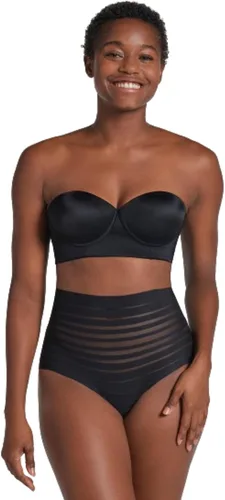 Vista 3 de Leonisa Tanga de cintura alta sin costuras con rayas de encaje, ropa interior adelgazante con control de abdomen