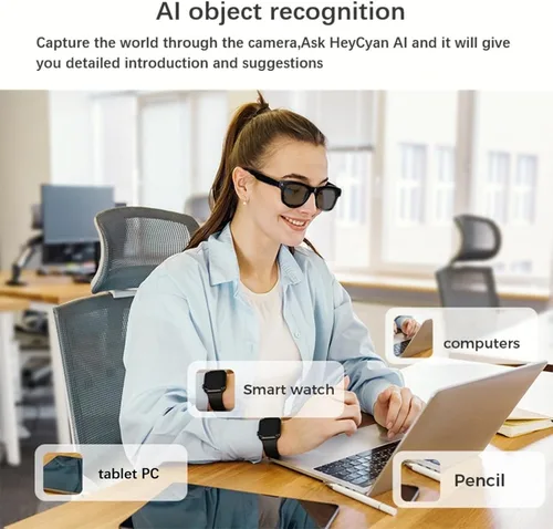 Vista 6 de REEDTOCK Lentes inteligentes AI con cámara de 8 MP, grabación de video HD 1080P, música/llamadas Bluetooth, WiFi, asistente de voz, traducción
