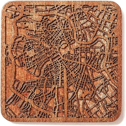 Vista 119 de Posavasos Amsterdam Map by O3 Design Studio, 1 pieza, posavasos de madera Sapele con mapa de la ciudad, hecho a mano, varias ciudades opcionales