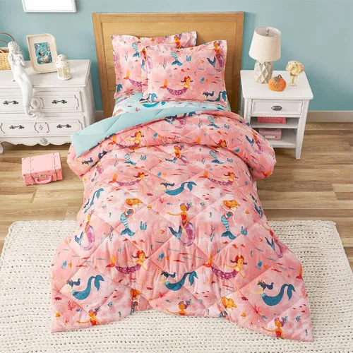 Vista 11 de PPOLCA Juego de edredón de dinosaurio azul tamaño individual para niños, ropa de cama de 5 piezas con sábanas y funda de almohada, súper suave