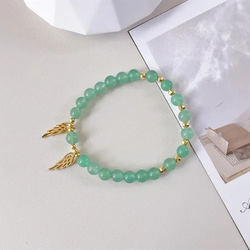 Vista 2 de EDEN'S CALL Pulsera de cuentas de cristal curativo con alas de ángel, pulsera elástica con cuentas de cuarzo para mujer