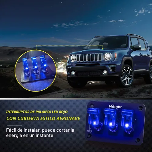 Vista 5 de Nilight - Interruptor de 3 palancas, panel basculante de 12 V con luz LED y cubierta abatible, placa de interruptor de encendido/apagado de alta