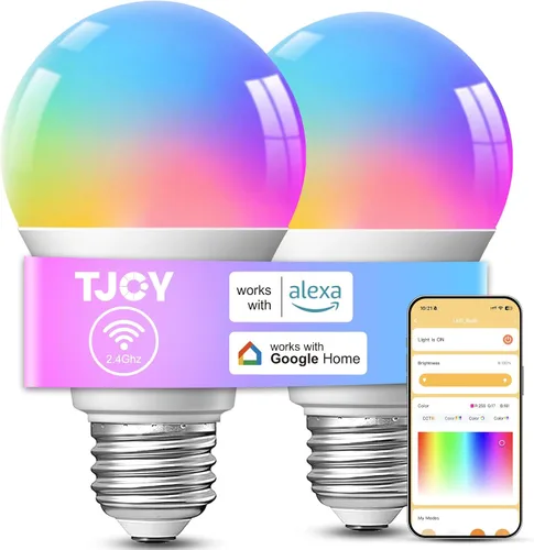 Vista 11 de TJOY Paquete de 4 bombillas inteligentes, Bluetooth WiFi LED funciona