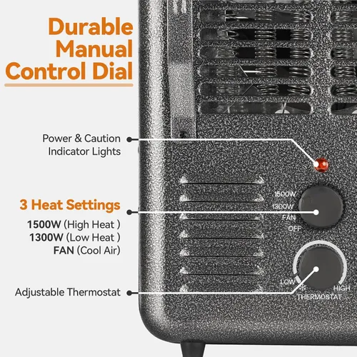 Vista 2 de Calentador de espacio Shinic, calentador de 1500W para lechería con termostato, carcasa metálica duradera que se mantiene fresca, protección contra