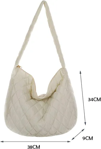 Vista 6 de YFGBCX Bolsas de mano acolchadas para mujer, ligeras, acolchadas, para hombro, de algodón, acolchadas, grandes, celosía