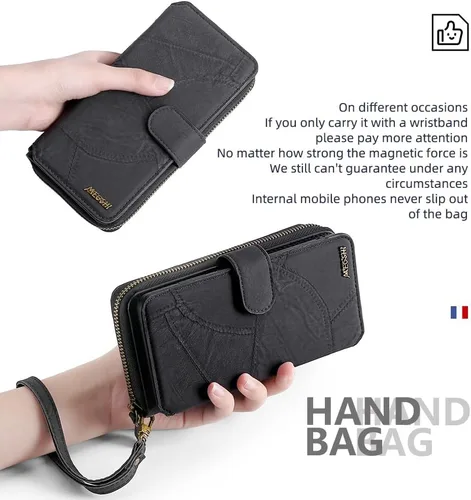 Vista 6 de Asuwish Funda de teléfono para Samsung Galaxy A52/A52S 5G con cremallera, funda desmontable con protector de pantalla y soporte de cuero para Negro
