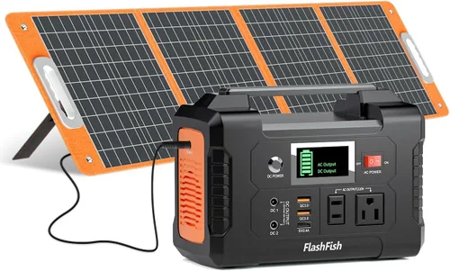 Vista 12 de FF Flashfish 144.3Wh con panel solar de 100 W, generador solar de 200 W con luces AC/DC/USB/tipo C/LED, batería de reserva para camping, viajes