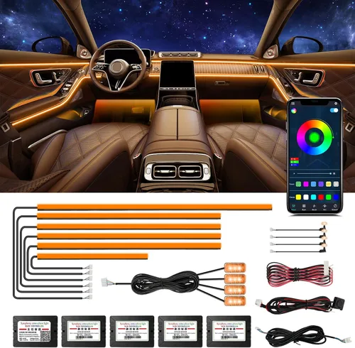 Vista 7 de Luces de acrílico para interiores de automóvil, accesorios de automóvil, tira de luces LED 10 en 1 con control de aplicación, 175 pulgadas, 593