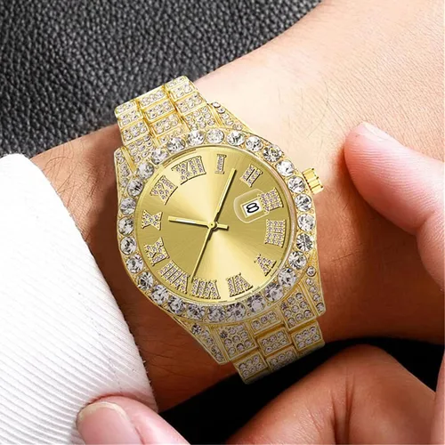 Vista 2 de SENRUD Reloj de pulsera analógico de cuarzo con diamantes de imitación de cristal para hombre