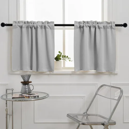 Vista 43 de Pickluc Cortina opaca de cocina de 20 pulgadas de largo, con bolsillo para barra, cortinas para ventanas pequeñas en sala de estar, sótano Beige