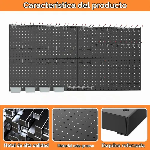 Vista 5 de WALMANN Kit de tablero de clavijas de metal con accesorios para pared, herramientas de garaje, sistema de tablero de clavijas para garaje, banco
