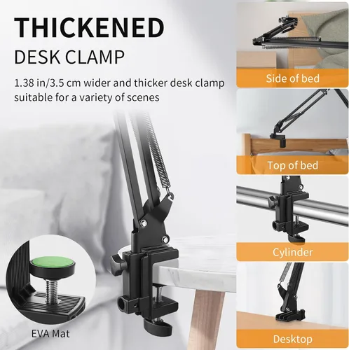 Vista 6 de Soporte de teléfono para escritorio, soporte de teléfono para cama con clip de abrazadera ajustable, soporte flexible para teléfono, soporte