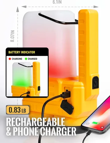 Vista 6 de Anhay Linterna LED recargable para campamento, linterna regulable con gancho, foco impermeable para emergencias de huracanes, al aire libre