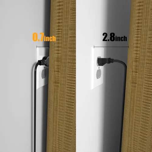 Vista 3 de Cable de extensión doble, enchufe de pared plana de 24 pies, 12 pies en cada lado, regleta de alimentación de 3 clavijas con 6 tomas, divisor