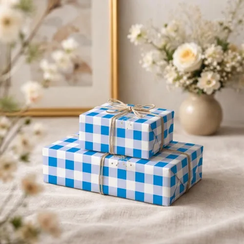 Vista 7 de Burymento Papel de regalo de tablero de ajedrez azul, papel de regalo para cumpleaños, baby shower, San Valentín, día de la madre, graduación, boda
