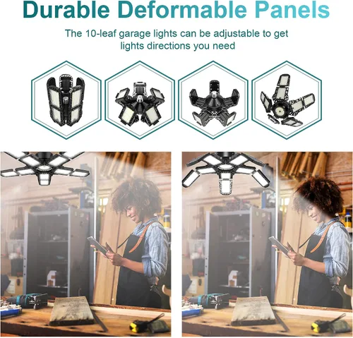 Vista 4 de Nexillumi - Paquete de 2 lámparas LED de garaje de 180 W, 36000 lm, luces LED de techo para garaje con base media E26/E27, 6000 K de iluminación