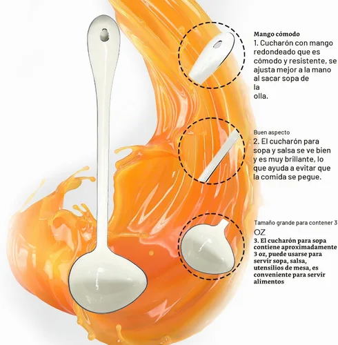 Vista 3 de Cucharas de sopa blancas de 12.2 pulgadas, cucharas de cocina grandes de acero esmaltado, cucharones de salsa para servir