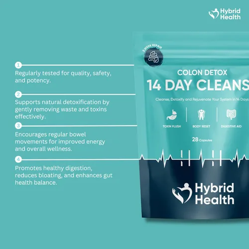 Vista 3 de Hybrid Health Suplemento de desintoxicación rápida de 14 días para hombres y mujeres 28 cápsulas de alta resistencia Elimina toxinas, promueve