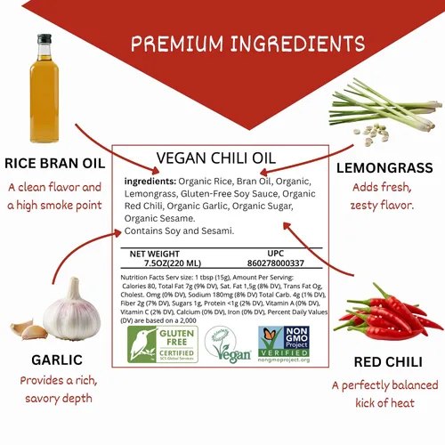 Vista 2 de 24Vegan - Aceite de chile de ajo 100% vegano, sin gluten, sin MSG, aceite crujiente de ají Sin OMG (7.5 onzas)