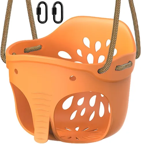 Vista 9 de SELEWARE Asiento de columpio para niños pequeños con respaldo alto de cubeta completa de servicio pesado con mosquetones de bloqueo y cuerda