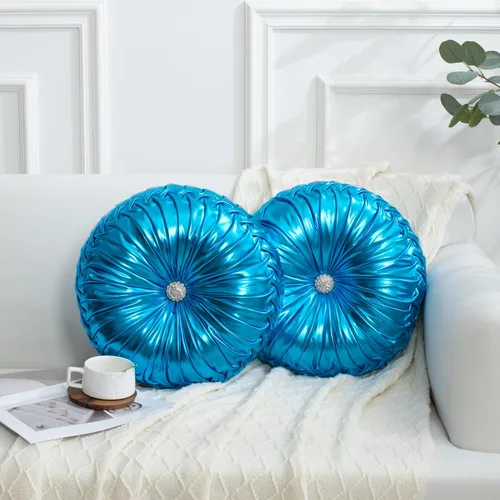 Vista 21 de HIG - Juego de 2 almohadas decorativas plisadas redondas de terciopelo verde manzana