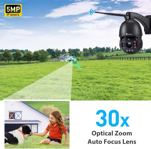 Vista 3 de Ctronics Cámara de seguridad con zoom óptico de 5MP 30X WiFi para exteriores, cámaras de vigilancia WiFi de 2.4/5Ghz con crucero y zoom automático