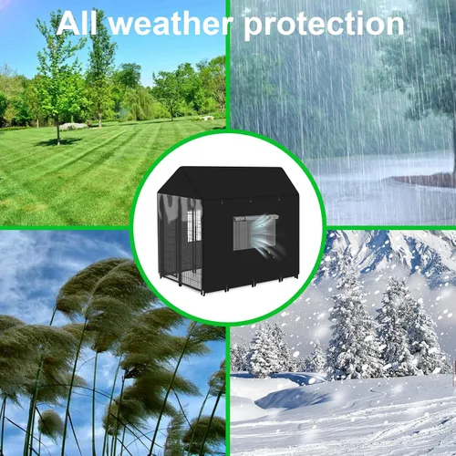 Vista 7 de Funda para perrera para perros al aire libre, cobertura completa, 600D, impermeable y duradera, para jaula de perro de 4.2 pies de profundidad x 4.2