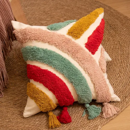 Vista 4 de lifein Fundas de almohada de 18 x 18 pulgadas, fundas de almohada copetudas de jacquard bohemio, fundas de almohada decorativas para casa de campo