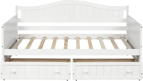 Vista 5 de Merax Elegante sofá cama con dos cajones de almacenamiento, sofá cama con soporte de listones de madera para familia, niños, adolescentes,