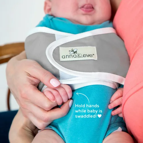 Vista 5 de Banda Anna & Eve para envolver brazos de bebé, S, Agua (Aqua) 100% Cotton, Comfortable and Secure, No Overheating, Original Arms Only, Adjustable