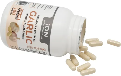 Vista 4 de Suplementos iónicos Cápsulas de ajo de bulbo entero orgánico a base de hierbas 500 mg por tapa, 180 cápsulas Sin rellenos ni agentes de flujo