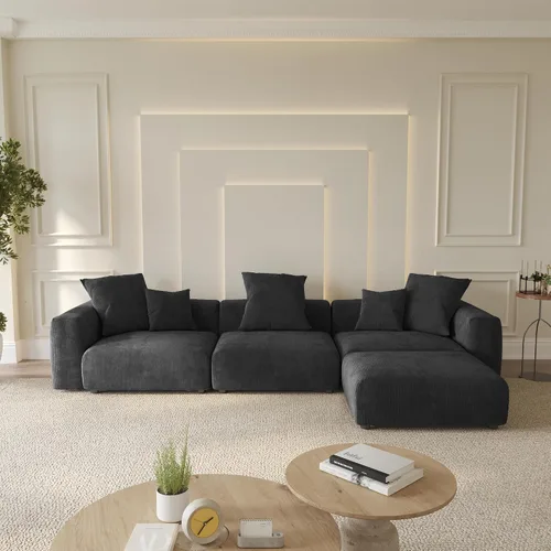 Vista 11 de WJShome Cloud Couch Sofá Seccional Modular, Sofá en Forma de L de 102 pulgadas con Otomana, Sofá de Pana Beige de 3 Asientos, Sofá Seccional