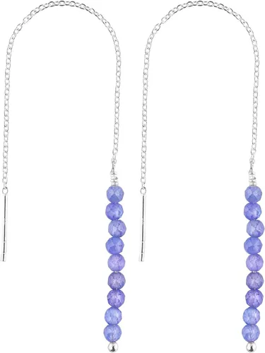 Vista 17 de Aretes delicados de piedra auténtica, piedras preciosas tanzanita, joyería minimalista, aretes colgantes, chapados en plata, piedras natales