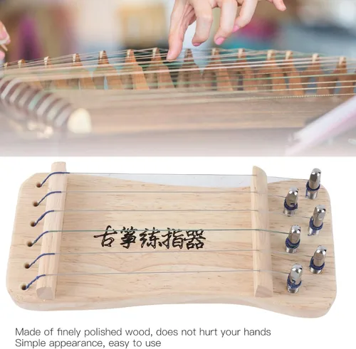 Vista 5 de Guzheng - Entrenador de dedos portátil de 6 cuerdas, mini herramienta de práctica de dedos Guzheng, ejercicio fortalecedor de código de madera