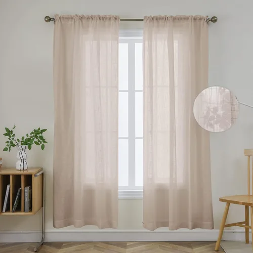 Vista 9 de Joydeco Juego de 2 paneles de cortinas traslúcidas blancas de 84 pulgadas de largo, cortinas traslúcidas de lino con bolsillo para barra