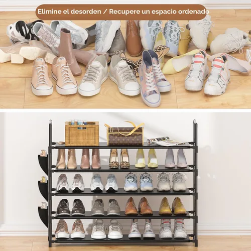 Vista 6 de OYREL Organizador de zapatos de 5 niveles para armario, entrada, garaje, puerta, ahorro de espacio, soporte/torre para zapatos, grande, capacidad