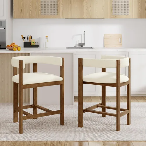 Vista 12 de Christopher Knight Home Rylan - Juego de 2 taburetes tapizados de tela moderna en forma de U para comedor, altura de encimera, taburete de madera