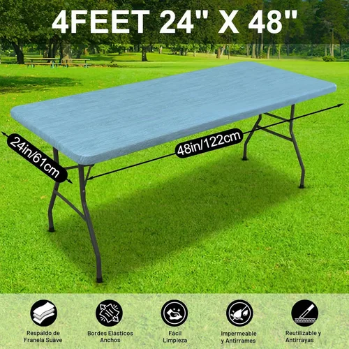 Vista 6 de Smiry Mantel rectangular, impermeable, elástico, ajustable para mesas de 4 pies, manteles de vinilo con parte trasera de franela lavable