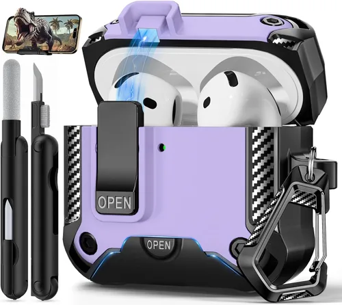 Vista 42 de Funda para AirPods Pro de 2 generación con soporte para teléfono, diseño de interruptor automático de protección completa contra caídas con kit