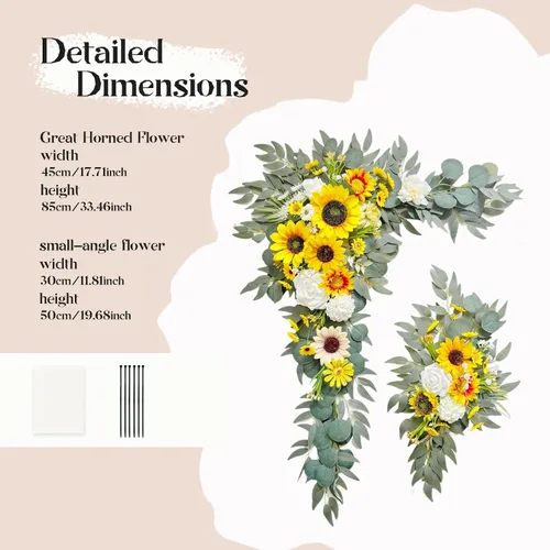 Vista 2 de Odouzy Kit de flores de arco de boda, decoración de arco de flores artificiales (juego de 3), 2 arreglos florales artificiales con 1 cortina