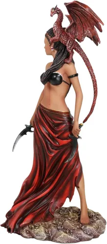 Vista 5 de Ebros Gift Fantasía Tribal Guerrero Ébano Princesa Meike El Dragón Bruja Susurrador Sosteniendo Hojas Falcata Figura Coleccionable 12" H Nene Thomas
