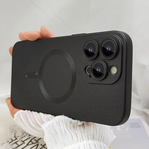 Vista 7 de ankofave Funda magnética para iPhone 13 Pro Max para mujer, diseño mate de lujo suave con brillo metálico con protector de lente de cámara