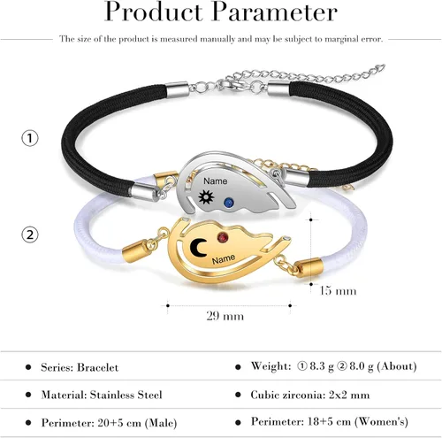 Vista 5 de Jewelstruck Pulseras para parejas para él y ella, pulseras personalizadas a juego para parejas, novio y novia, cumpleaños, aniversario, Navidad