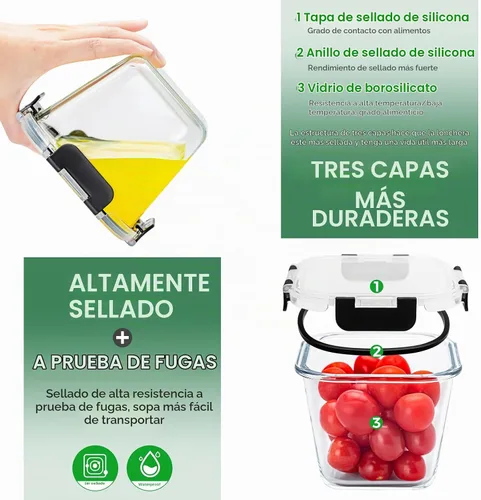 Vista 5 de Recipientes de vidrio para sopa con tapas, 32oz/4 tazas, paquete