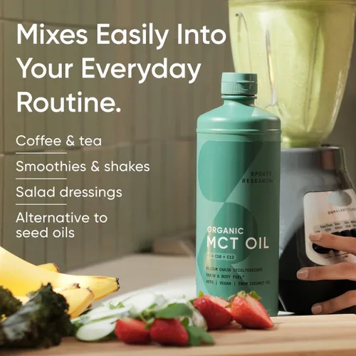 Vista 2 de Sports Research® Péptidos de colágeno hidrolizados tipo 1 y 3 suplemento de proteína de colágeno en polvo, aceite Keto MCT de cocos orgánicos