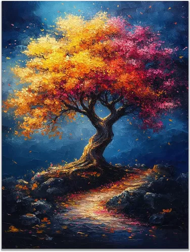Vista 15 de VOCBAN Nature Tree of Life Abstract Pictures Canvas Painting Large Modern Canvas Wall Art Colorful Trees Living Room Wall Decor Plant Prints(black