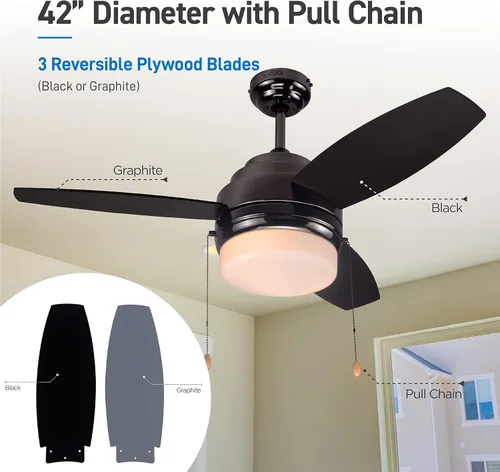 Vista 2 de COMMERCIAL COOL Ventilador de techo moderno de 42 pulgadas con luces, enfría hasta 175 pies cuadrados, ideal para habitaciones de tamaño mediano