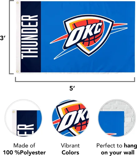 Vista 4 de Desert Cactus Bandera del Trueno de la Ciudad de Oklahoma NBA Asociación Nacional de Baloncesto OKC 100% poliéster para interiores y exteriores, 3 x