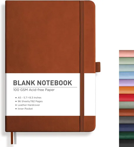 Vista 12 de RETTACY Cuaderno de diario con puntos y viñetas, 192 páginas, tamaño mediano A5 (5.7" x 8.3"), tapa dura de cuero, papel grueso de 100 gsm